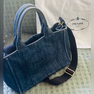 🎄Sale! Today only🎄Authentic Prada Canapa Tote in Blue Denim